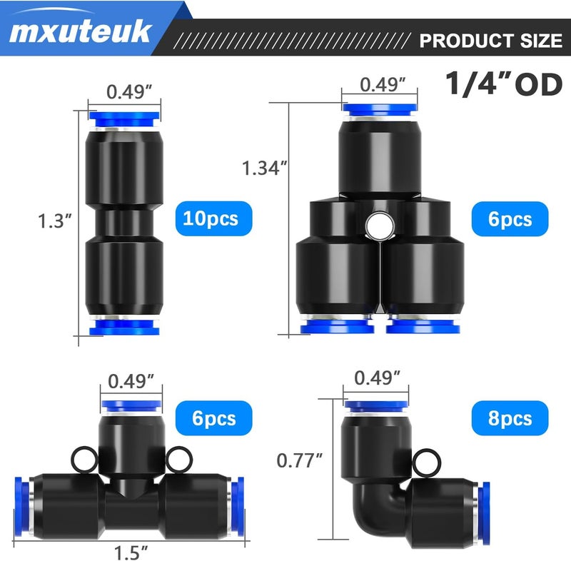 mxuteuk 1/4"OD Push to Connect Fittings Quick Connect Air Hose Fittings,1/4"OD Air Hose Fittings,Air Line Fittings for 1/4" Tube (30PCS) - Image 2